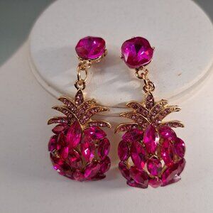 NEW Pink Rhinestone Pineapple Drop Stud Evening Wedding Bridal Prom Earrings